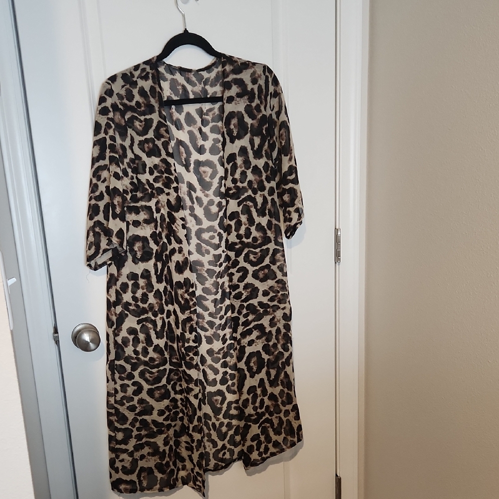 Leopard Print Sheer Long Kimono/Cover-Up/Robe!